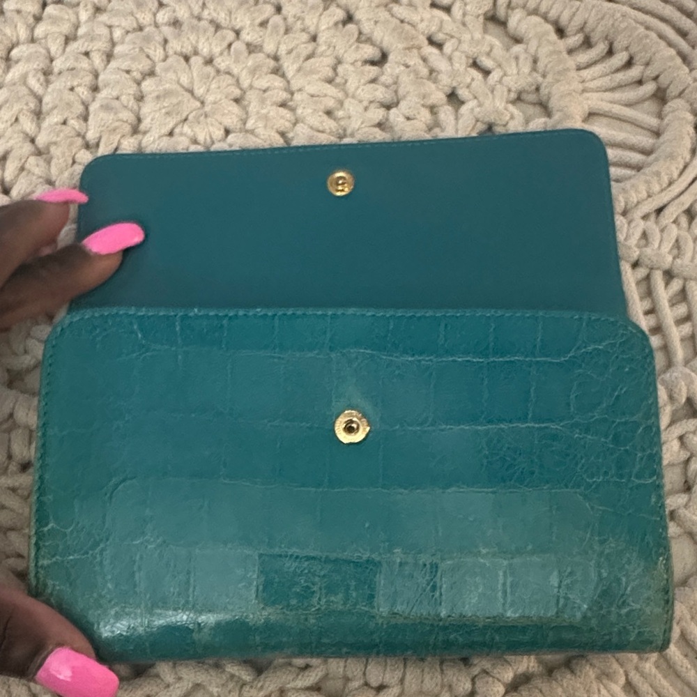 Miu Miu Teal Crocodile-Embossed Wallet - Picture 7 of 16
